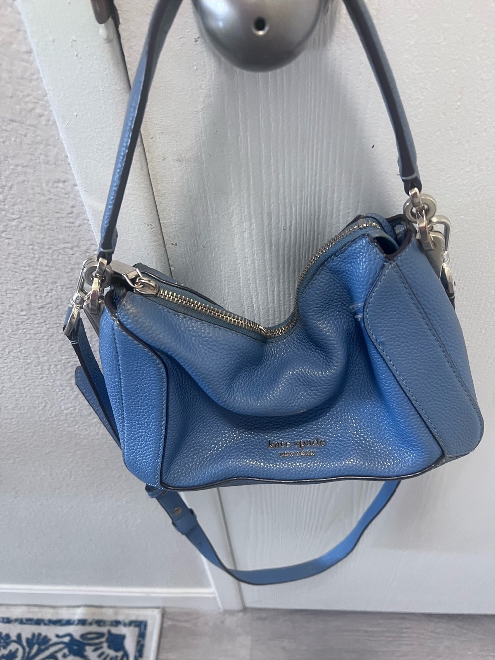 kate spade blue pebbled leather shoulder hobo bag